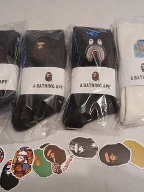 BAPE a bathing ape crew socks bundle 4 pairs lot NEW black white